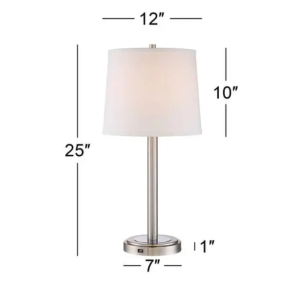 Set of 2 Modern Table Lamps with USB Brushed Steel Off White - 12