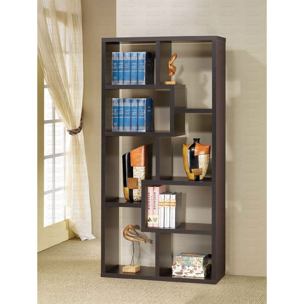 Modern 70 inch High Display Cabinet Bookcase in Dark Brown Cappuccino Wood Finish   70.75\