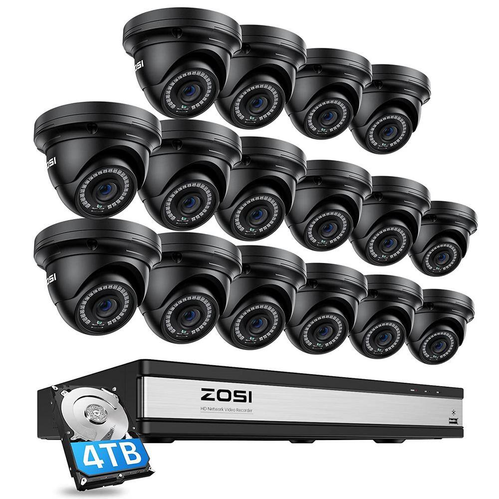 ZOSI 4K UHD 16-Channel 4TB POE NVR Security Camera System with 16 Wired 5MP Outdoor IP Dome Cameras 80ft Night Vision 16DK-4295B16-40-US