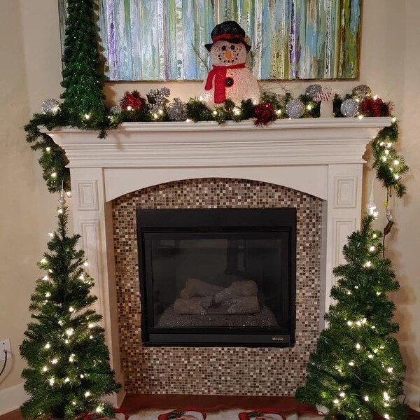 PreLit Holiday Christmas 4Piece Set with LED Lights，Christmas Garlands，Wreath and Set of 2 Entrance Trees