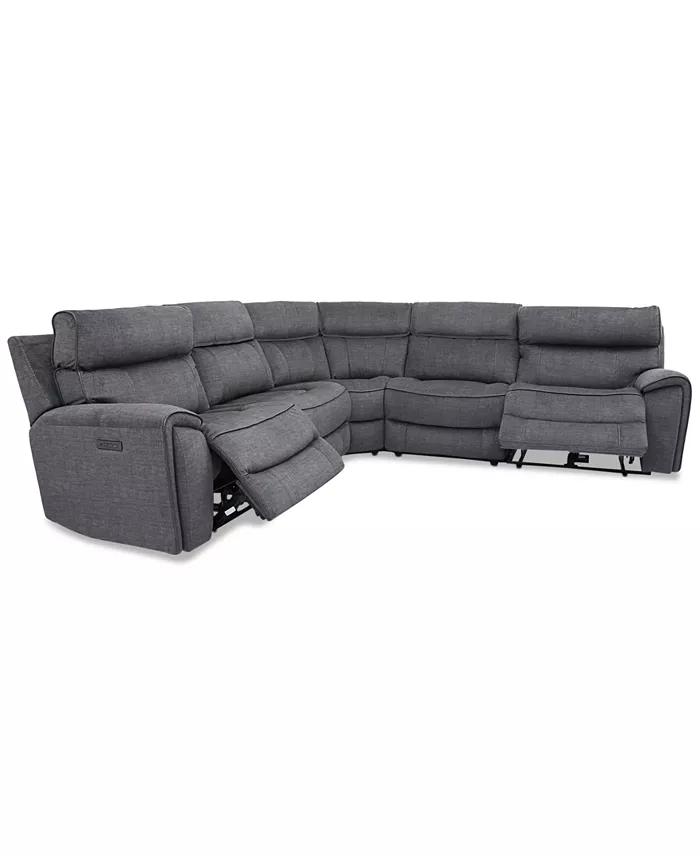 Furniture Hutchenson 5-Pc. Fabric Sectional with 2 Power Recliners and Power Headrests