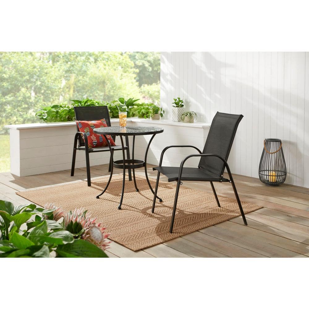 StyleWell Mix and Match Black Steel Sling Outdoor Patio Dining Chair in Black (2-Pack) FCS00015YPKBBL