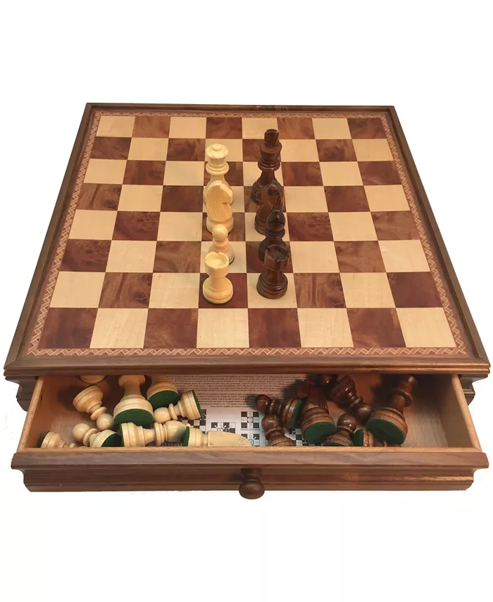 WorldWise Imports 15 Walnut and Maple Drawer Chest Chess Set