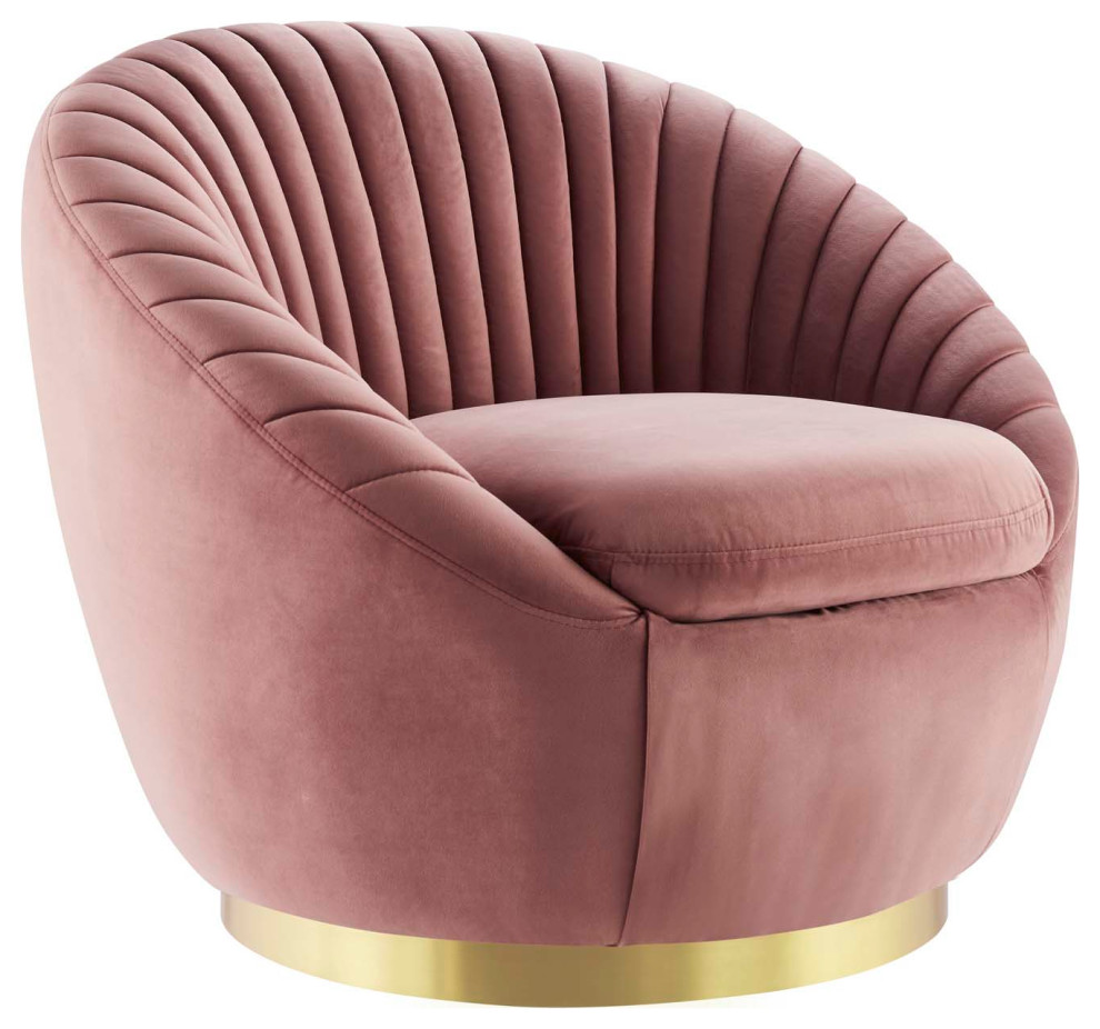 Whirr Tufted Performance Velvet Performance Velvet Swivel Chair  Gold Dusty Rose   Contemporary   Armchairs And Accent Chairs   by Homesquare  Houzz