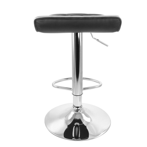 2 Piece Tufted Faux Leather Adjustable Bar Stool with Low Back in Black with Chrome Base