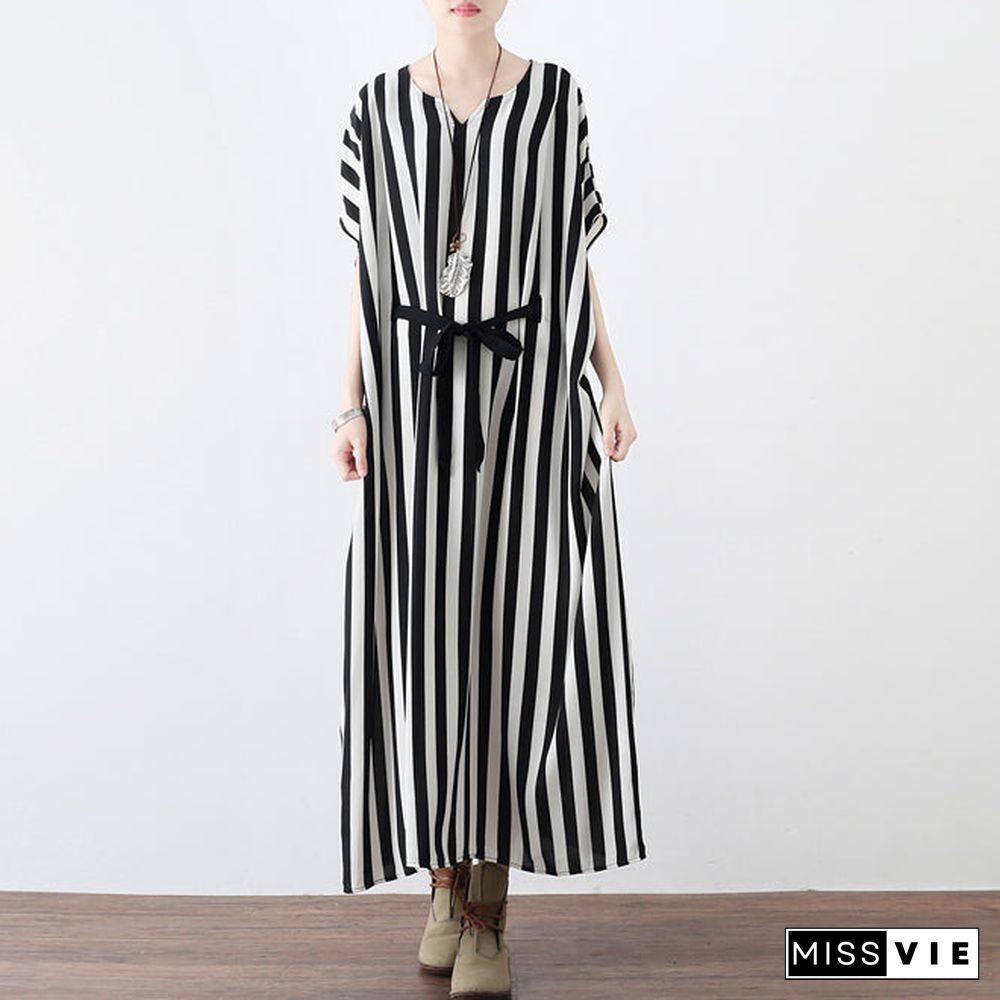 Black white striped summer dresses oversized chiffon caftans plus size maxi dress beach dresses sundress