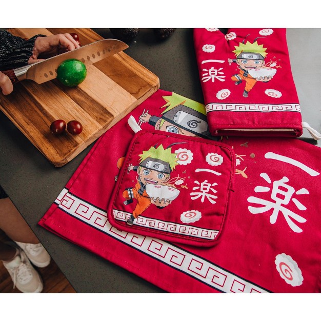 Just Funky Naruto Chibi Ramen 3 piece Kitchen Set Oven Mitt Dish Towel Pot Holder