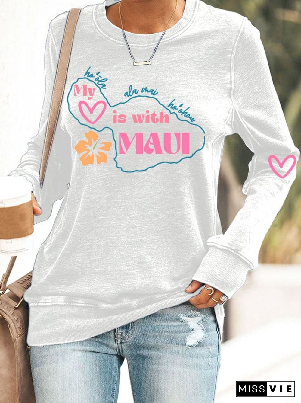 Women's Maui Strong My Heart Is With Maui Printed Sweatshirt