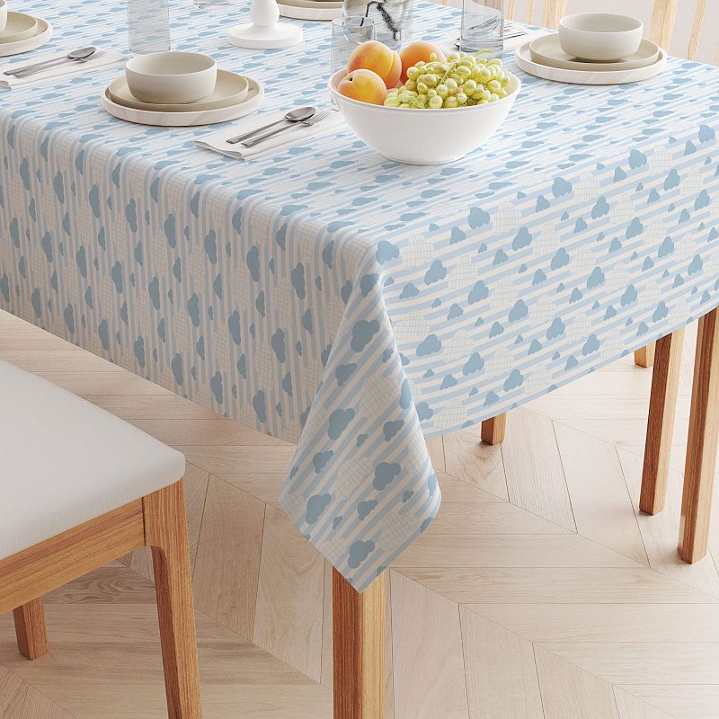 Square Tablecloth， 100% Polyester， 70x70， Blue Clouds and Stripes