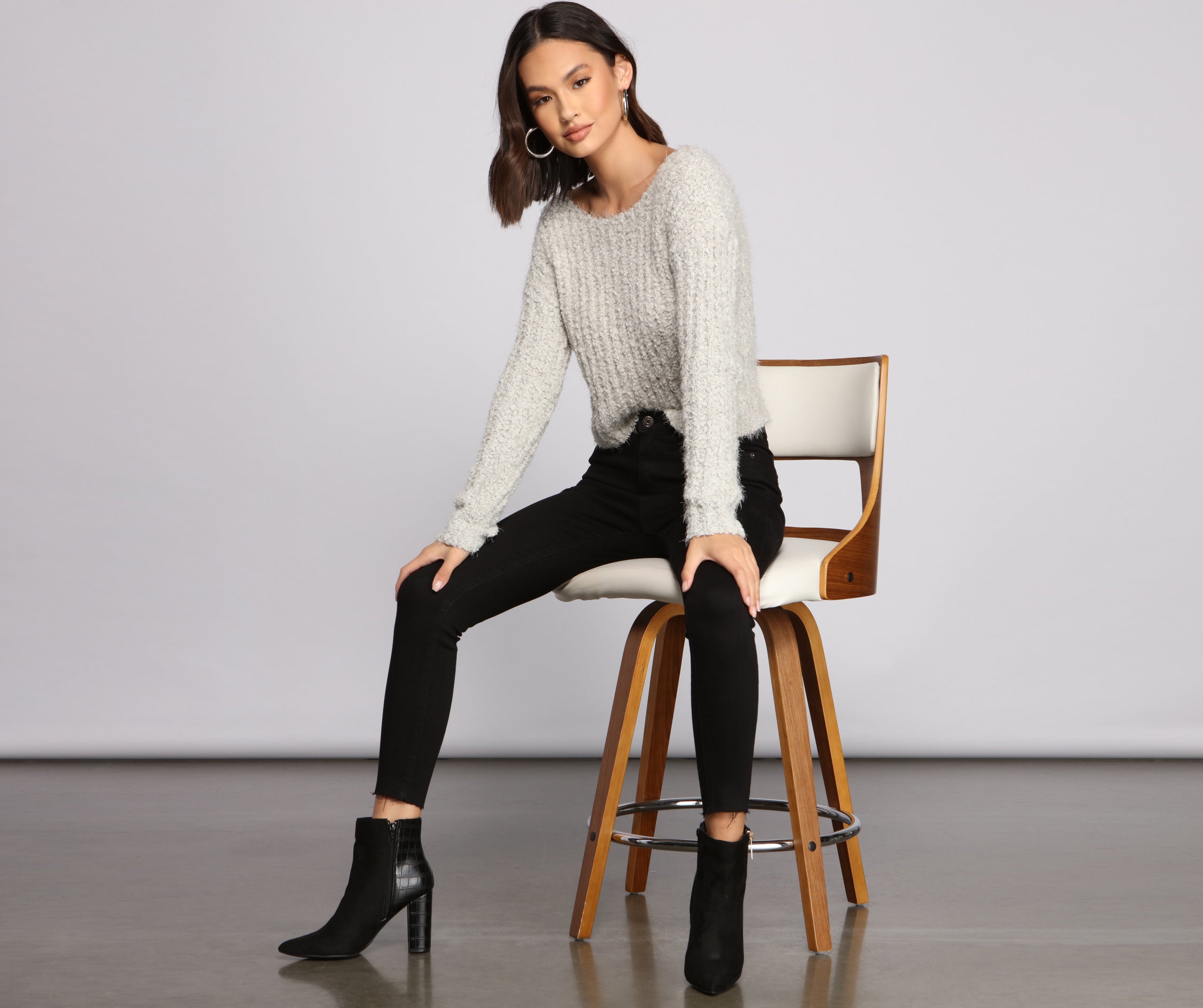 Cozy Cropped Popcorn Knit Sweater