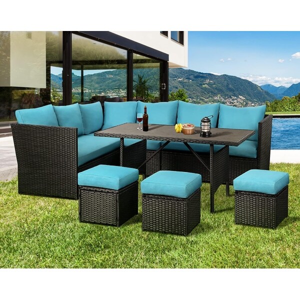 AECOJOY 7 Pieces Patio Furniture Set Outdoor Sectional Sofa Rattan Conversation Set