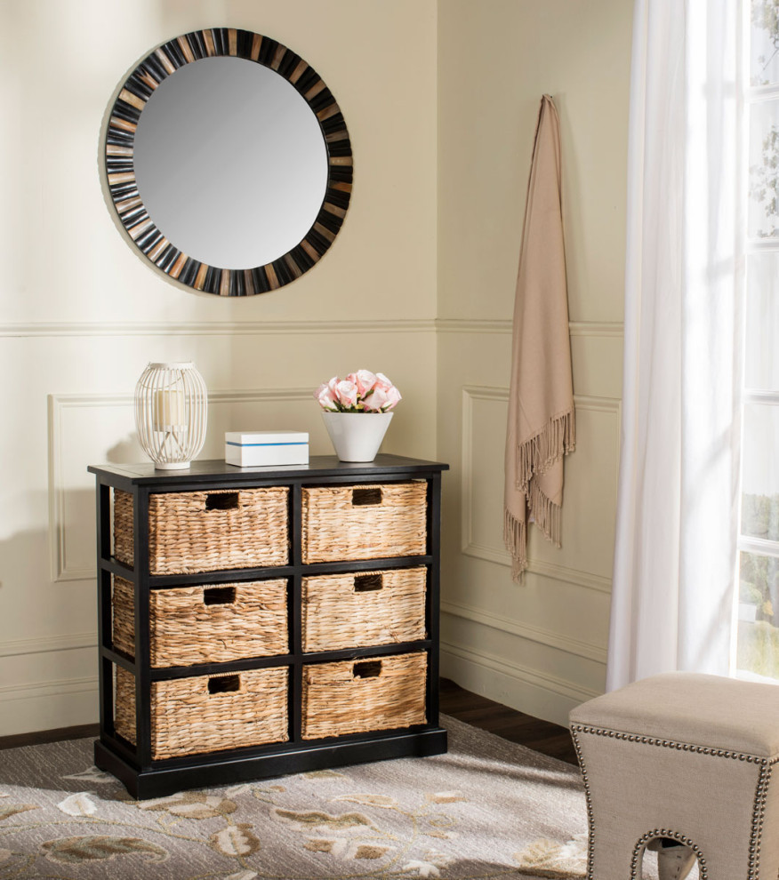 Nina 6 Wicker Basket Storage Chest Distressed Black   Tropical   Accent Chests And Cabinets   by Rustic Home Furniture Deco  Houzz