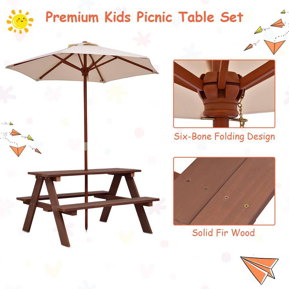 Alpulon Wooden Outdoor Kids Picnic Table with Umbrella and Bench ZMWV014-B