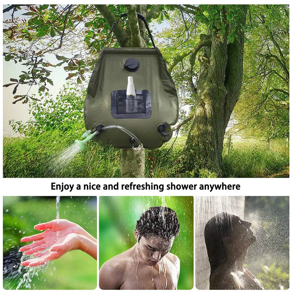 Water Bags Outdoor Camping Hiking Solar Shower Bag Heating Camping Shower Climbing Hydration Bag Hose Switchable Shower Head