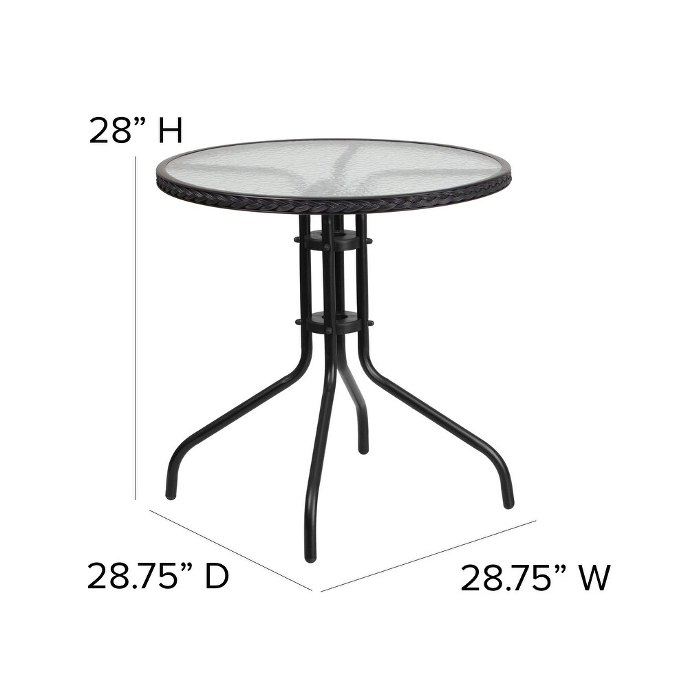 Round Tempered Glass/ Metal 28 inch Table with Rattan Edging
