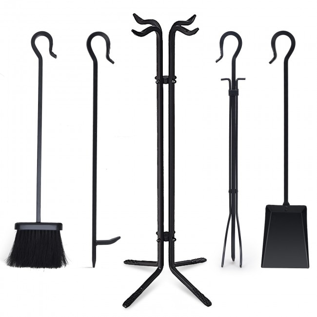 5 Pieces Fireplace Iron Standing Tools Set   base: 8\