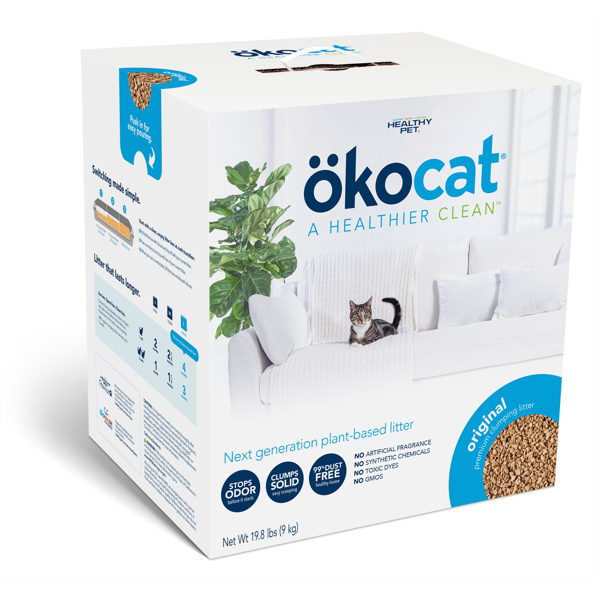 Okocat Original Premium Clumping Wood Cat Litter， 19.8 lbs.