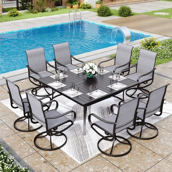 MAISON ARTS 9 Pieces Patio Dining Set，60 Inch Square Metal Table and Sling Dining Chairs