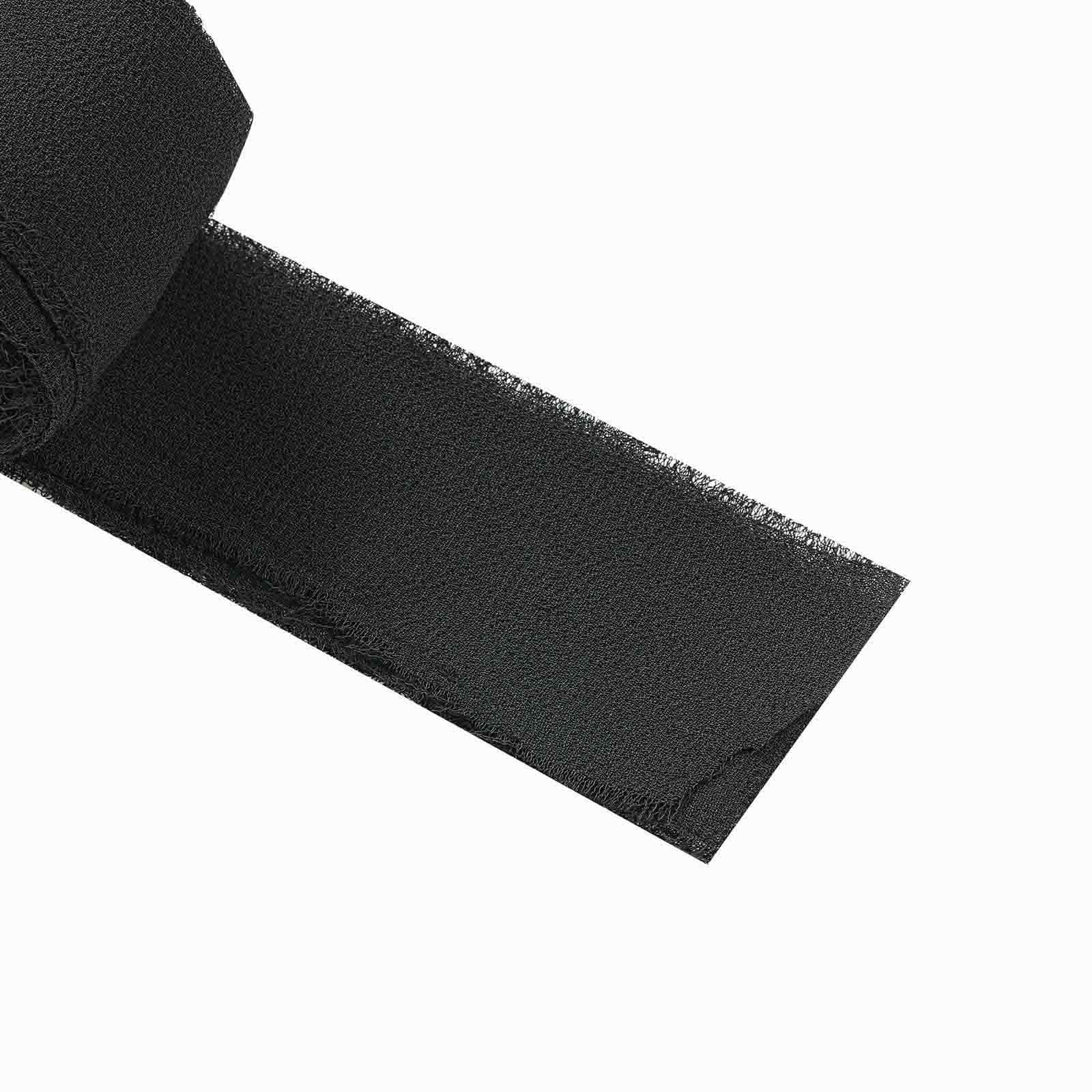 2 Pack Black Silk-Like Chiffon Linen Ribbon Roll For Bouquets, Wedding Invitations Gift Wrapping 6yd