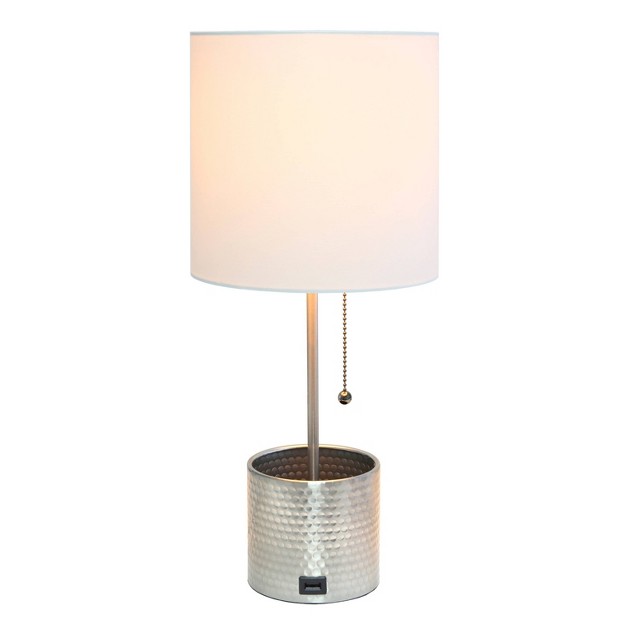 Hammered Metal Organizer Table Lamp With Usb Charging Port And Fabric Shade Simple Designs