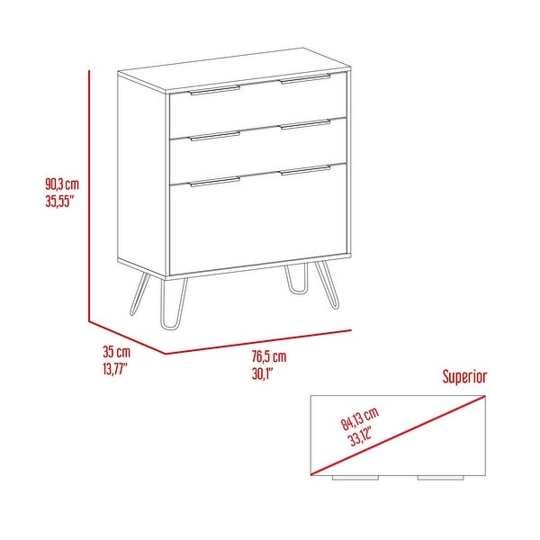 Elegant Style 3-Drawers Dresser， Storage Cabinet with 4 Hairpin Legs， Chest Organizer for Bedroom， Living Room， Hallway - - 37828117