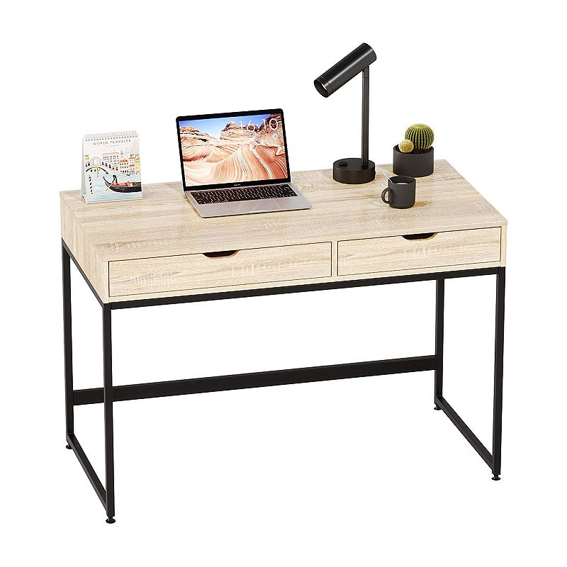 Bestier Office Writing Computer Workstation Desk w/ 2 Drawers， 43.3 Inches， Oak