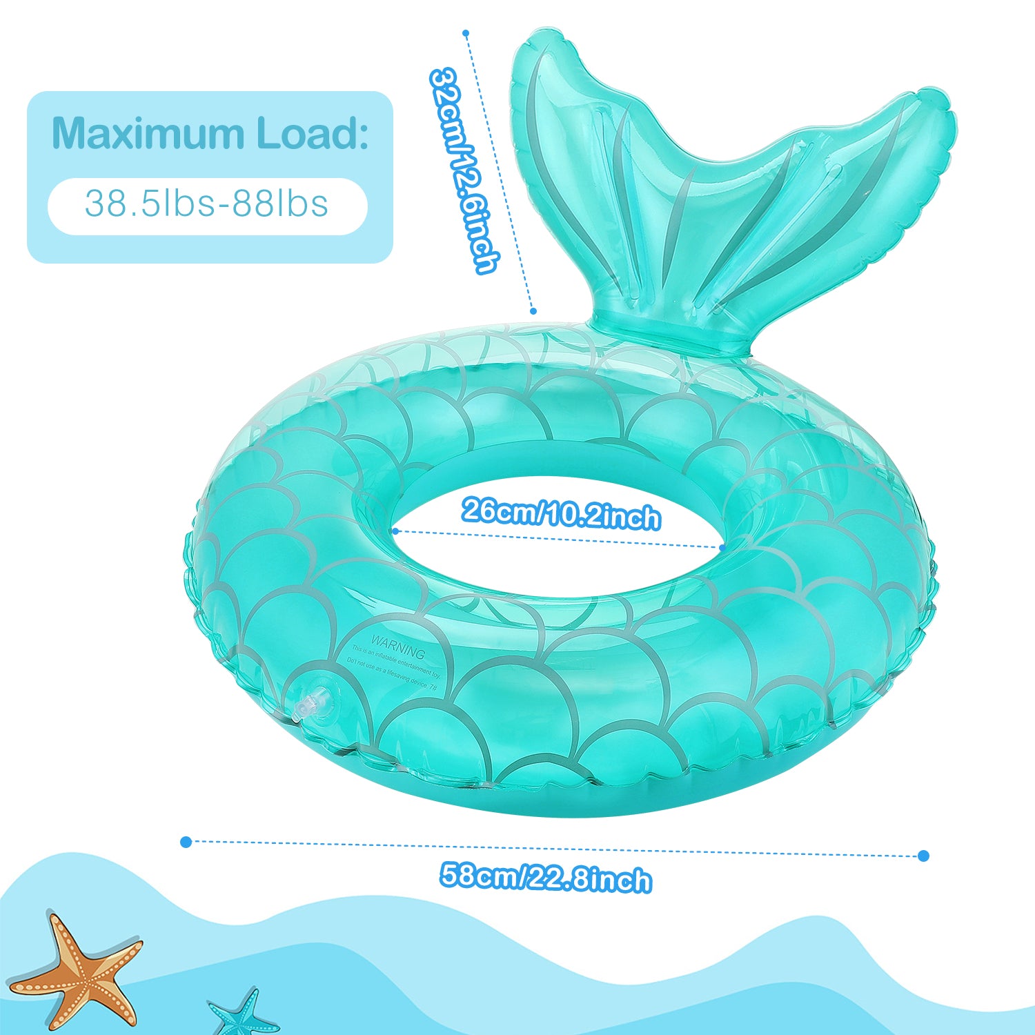 2 Pack Mermaid Pool Float for Kids, MoKo 23" Inflatable Mermaid Swimming Ring Floating Bed, Mermaid Tail Tubes Beach Pool Float for Child, Rose Gold & Blue