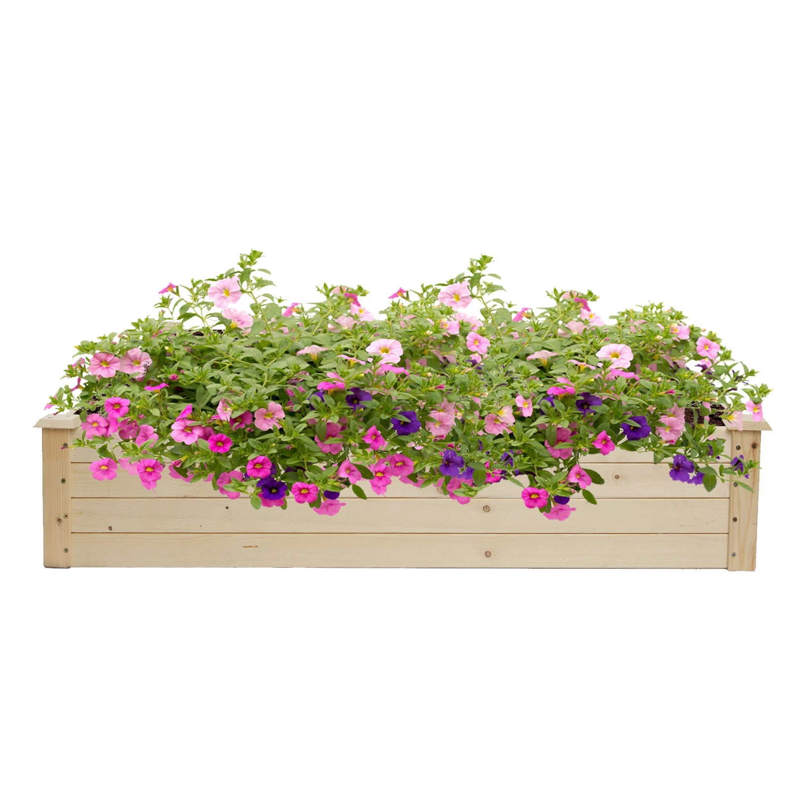 Wooden Raised Garden Bed, Natural Outdoor Elevated Flower Planter Box Kit Backyard/Patio Outdoor, Raised Garden Bed Planter Kit for Plants, Herbs, Vegetables, 48'' x 48'' x 10'', SS2444