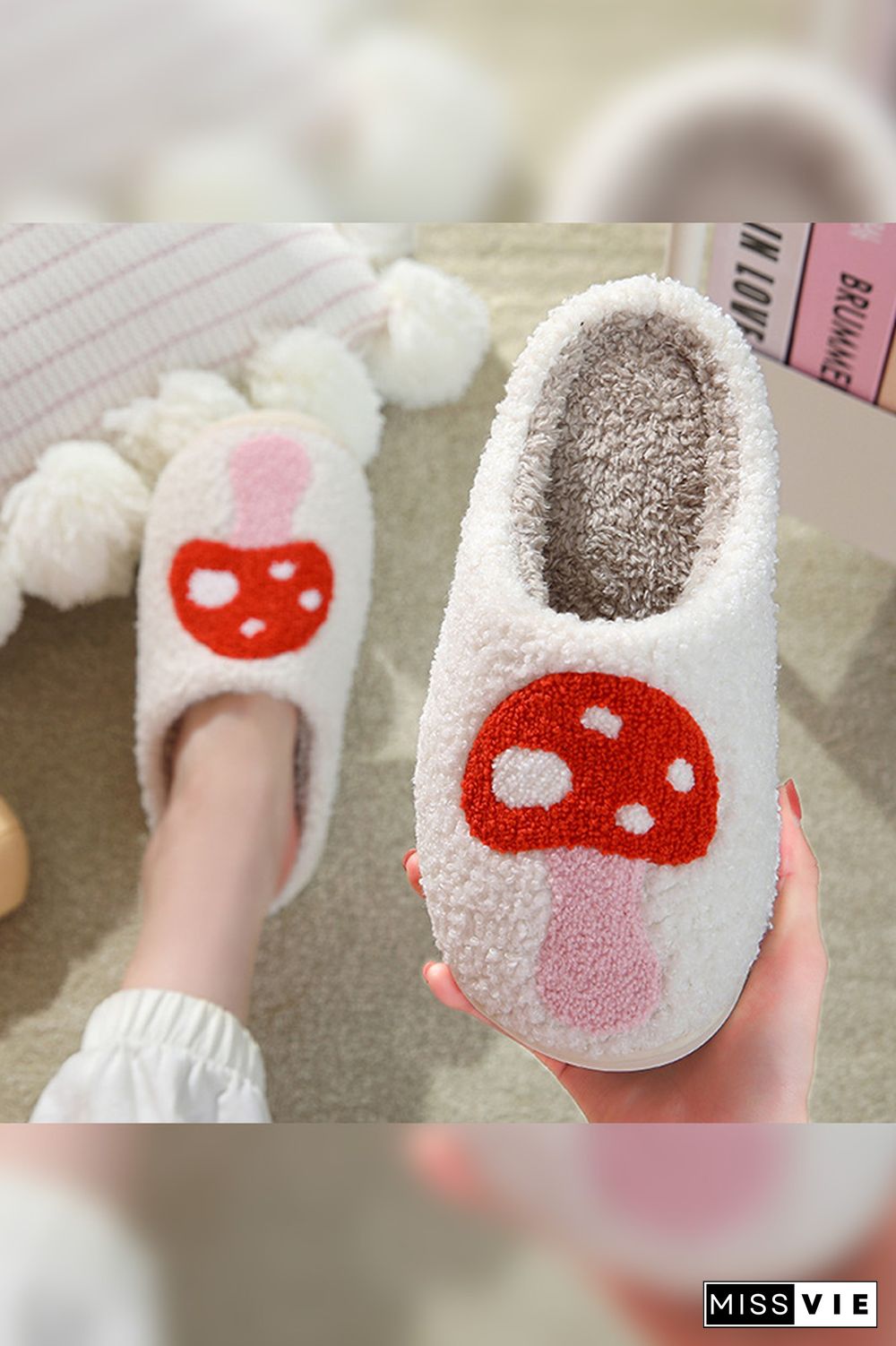 Mushroom Fluffy Slippers