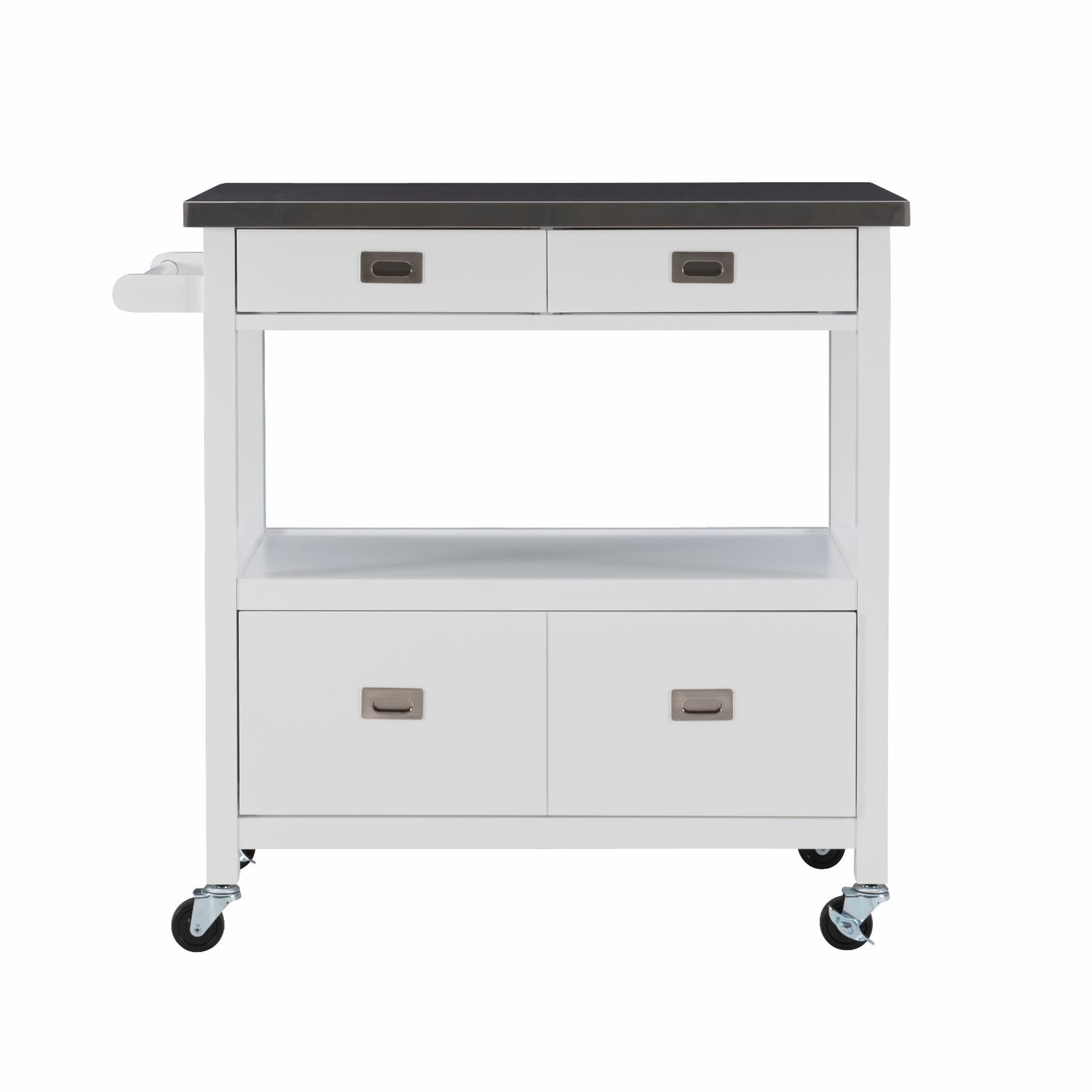 Linon Sydney 3-Drawer MobileKitchen Cart with Stainless Steel Top - White