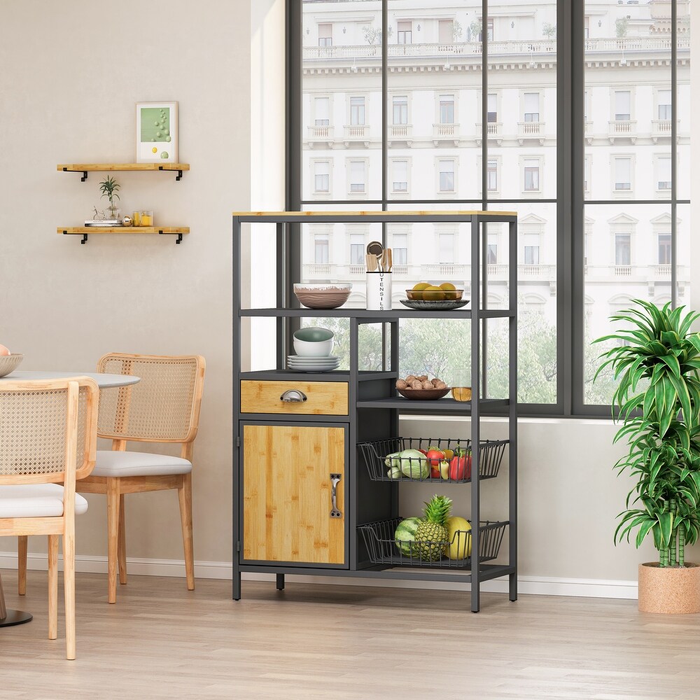 Bookshelf Storage Rack with Drawer Cabinet and Two Storage Baskets