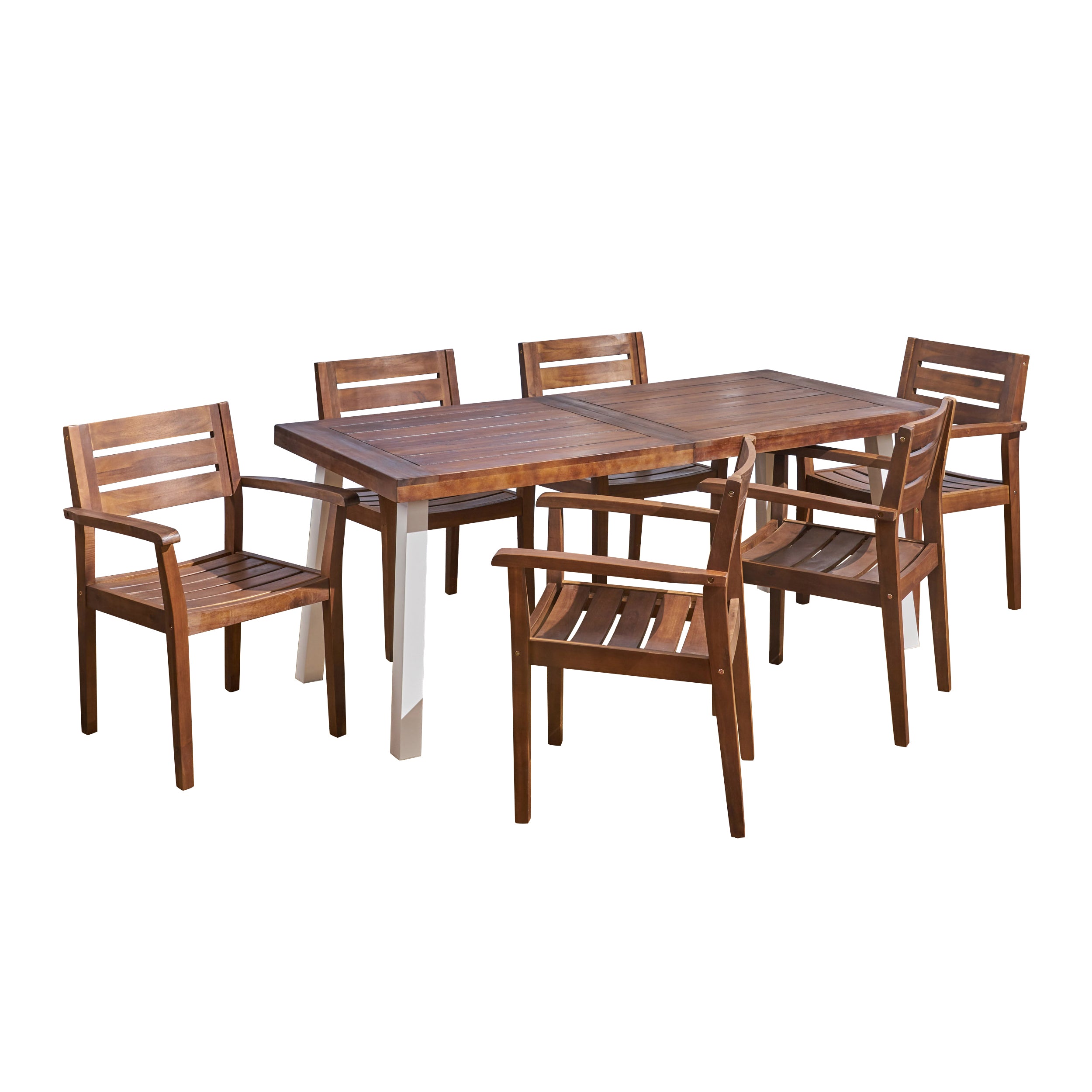 Zoey Outdoor Rustic Acacia Wood 7 Piece Dining Set