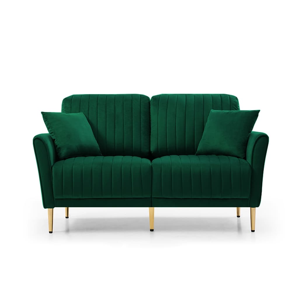 Handcrafted Tufted Sofa Sets Green Velvet Sectional Loveseat Sets with 4 Throw Pillows and Metal legs for Living Room(2pcs)