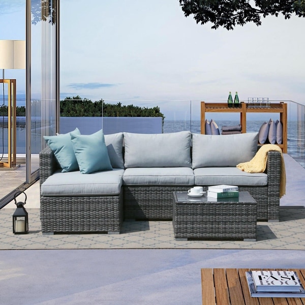 5piece Outdoor Wicker Sectional Sofa Set with Cushions