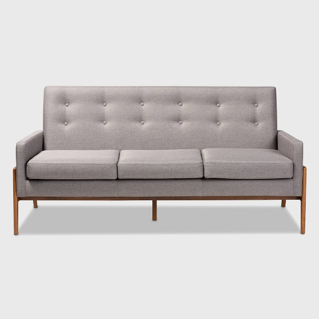 Perris Upholstered Wood Sofa Light Gray walnut Baxton Studio