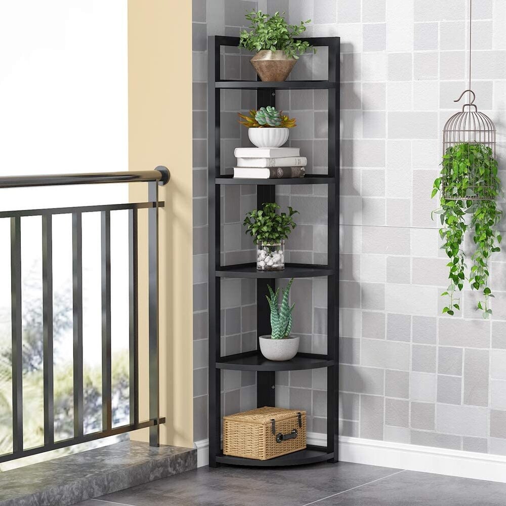 Rustic 5 Tier Corner Shelf Stand Corner Bookshelf Bookcase Plant Shelf