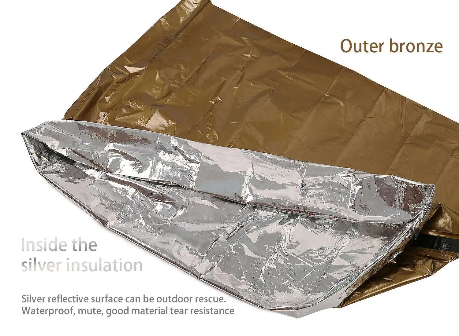 custom PE waterproof lightweight Aluminum thermal emergency survival sleeping bag