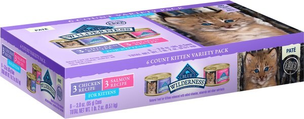 Blue Buffalo Wilderness Pate Kitten Variety Pack with Chicken and Salmon Grain-Free Cat Food Trays