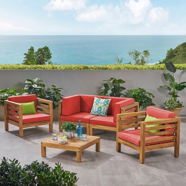 Oana Outdoor 4seat Acacia Loveseat Chat Set with Cushions by Christopher Knight Home