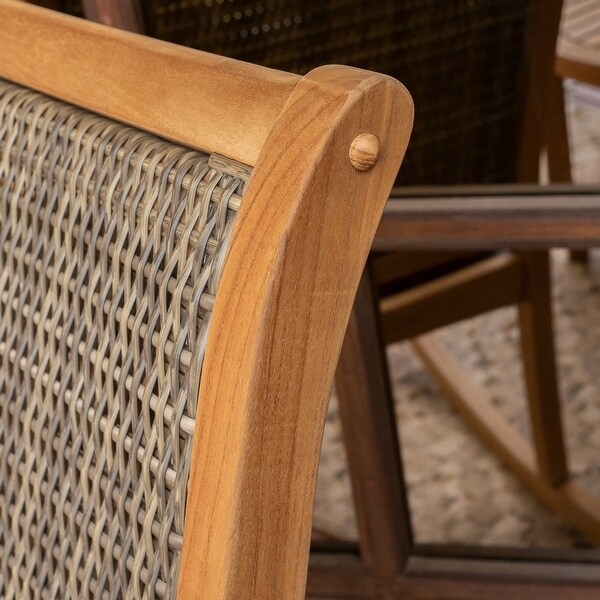 Cambridge Casual Dunham Solid Teak Wood Outdoor Wicker Rocking Chair