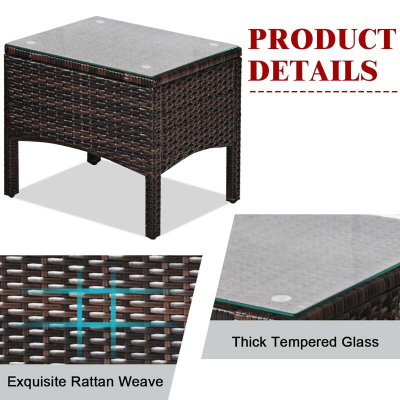 3 Pcs Rattan Wicker Outdoor Bistro Set with Coffee Table & Chairs, All-Weather Patio Conversation Sets