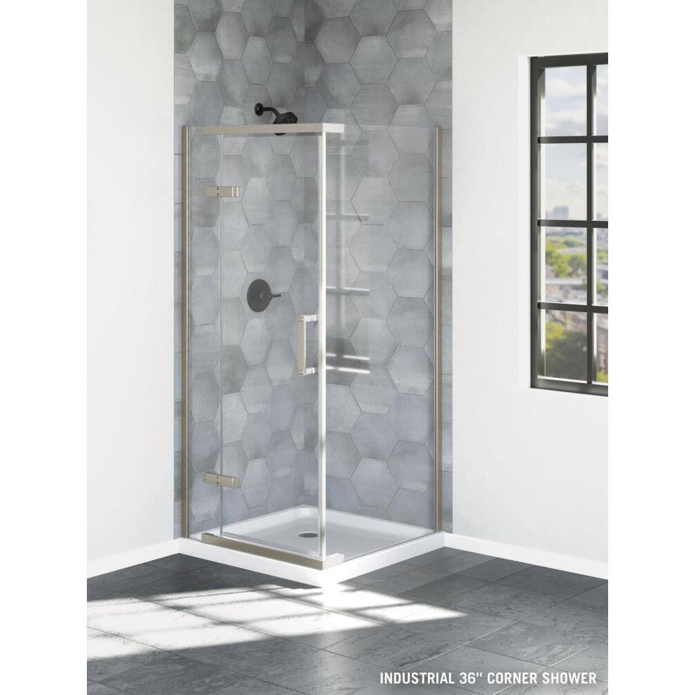 Delta Industrial 36 in. W x 76 in. H Square Pivot Frameless Corner Shower Enclosure in Stainless with Clear Glass B11472-3636-SS