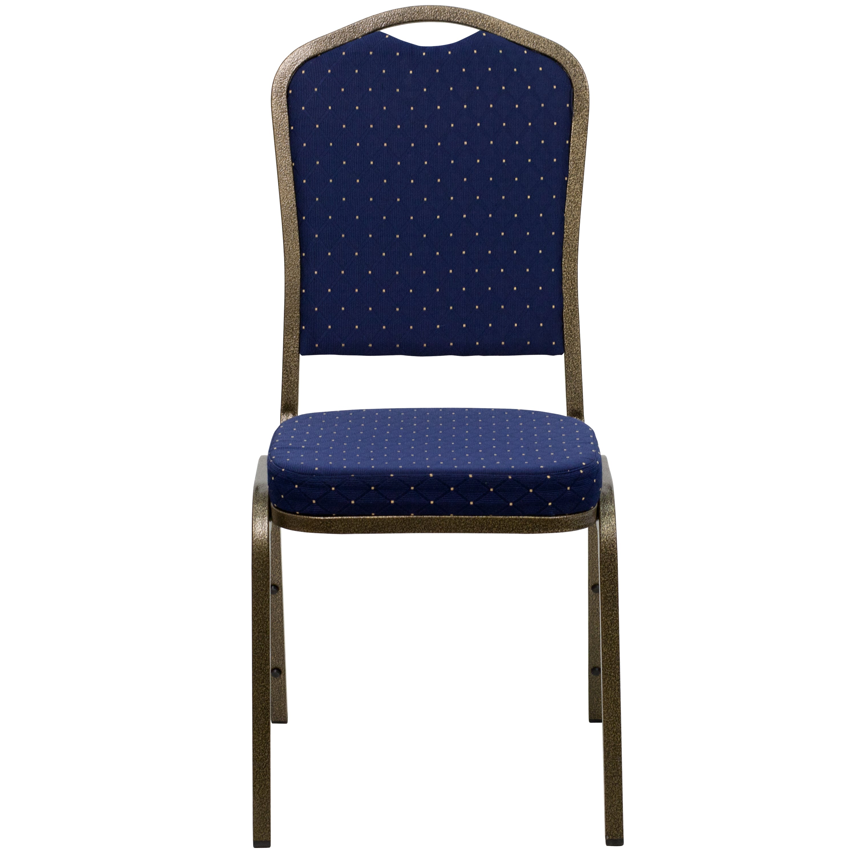 BizChair Crown Back Stacking Banquet Chair in Navy Blue Dot Patterned Fabric - Gold Vein Frame