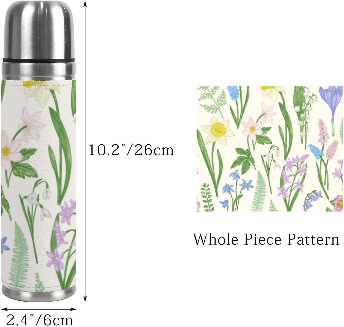 Insulated Mug Stainless Steel Water Bottle Vintage Floral Flowers And Grass Vacuum Cup Travel Mug For Office