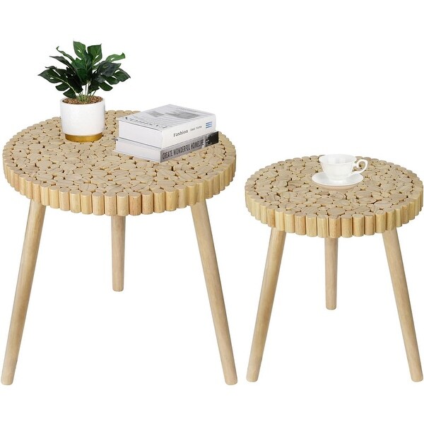 Round Coffee Table Set of2，Farmhouse Nesting Coffee Circle Wood Table