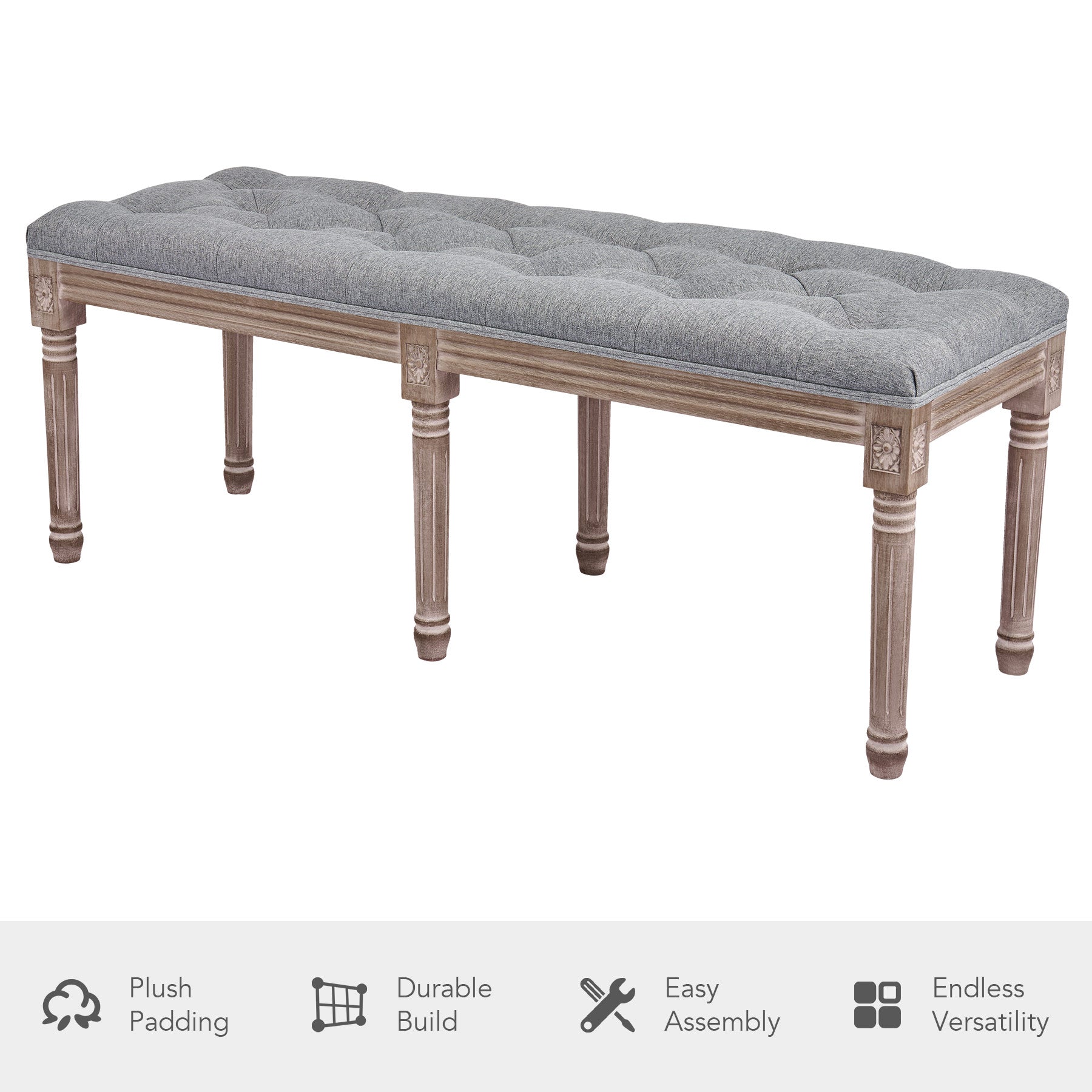 Bestco Linen Upholstered Bench for Entryway Bedroom Living Room 48