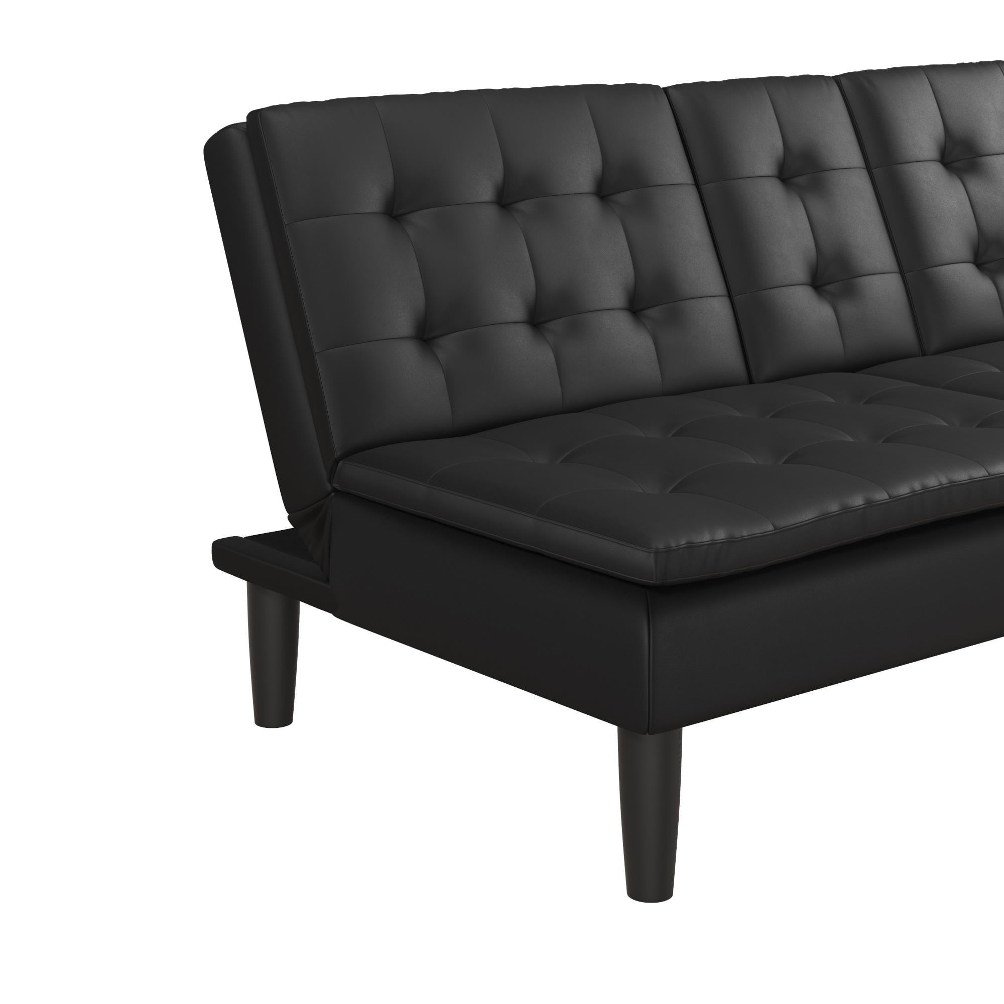 Mainstays Memory Foam PillowTop Futon with Cupholder, Black Faux Leather