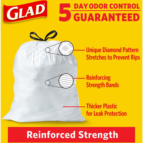 Clorox Glad ForceFlex Tall Kitchen Drawstring Trash Bags | Fresh Clean， 13 gal， 24