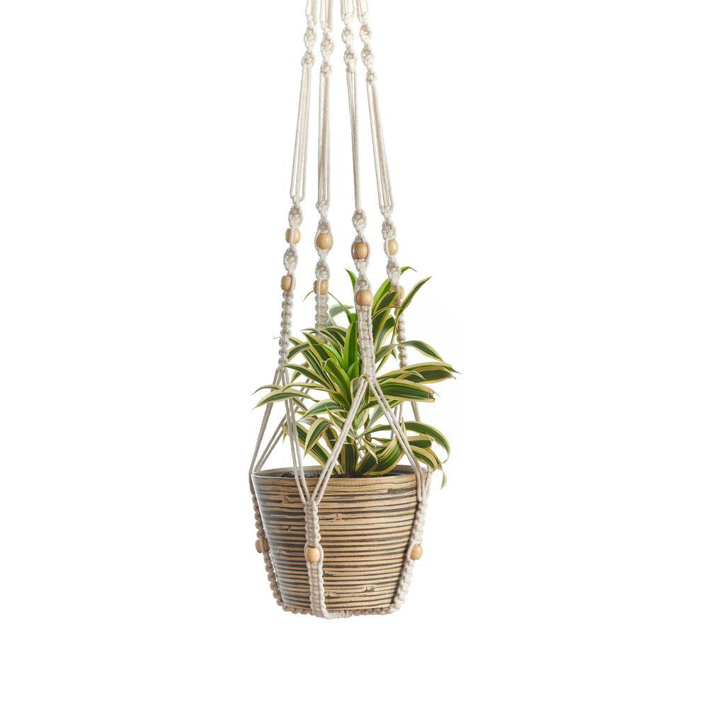 Primitive Planters 42 in. Off White Woven Cotton No Tassel Woven Plant Hanger 9529