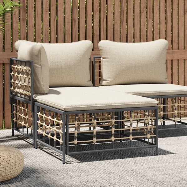 vidaXL Patio Corner Sofa with Beige Cushions Poly Rattan